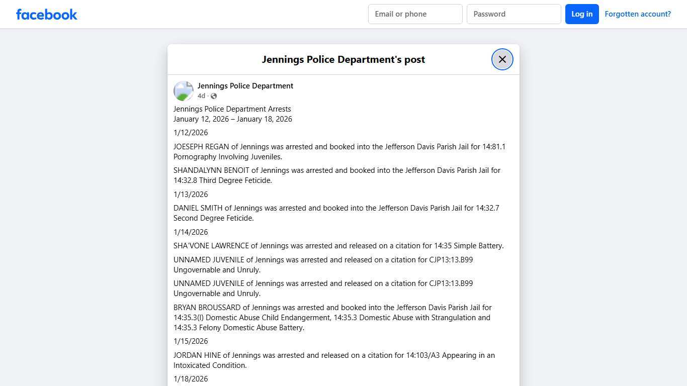Jennings Police Department... - Jennings Police Department Facebook